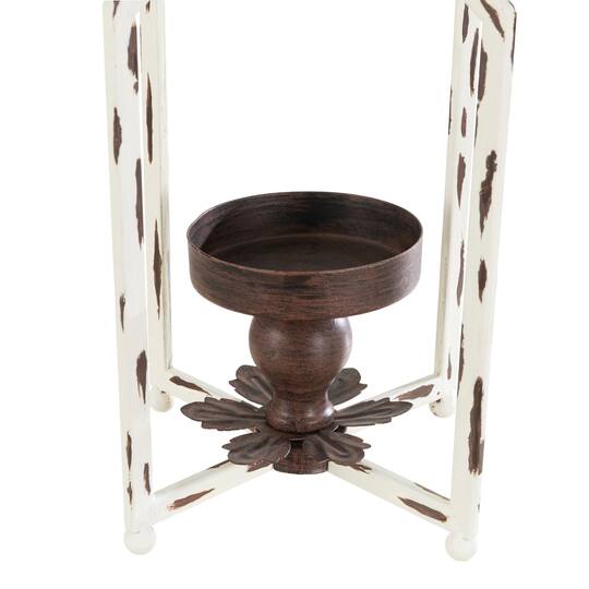 Glitzhome® 16.5" Modern Farmhouse White & Brown Metal Candle Lanterns,2ct.